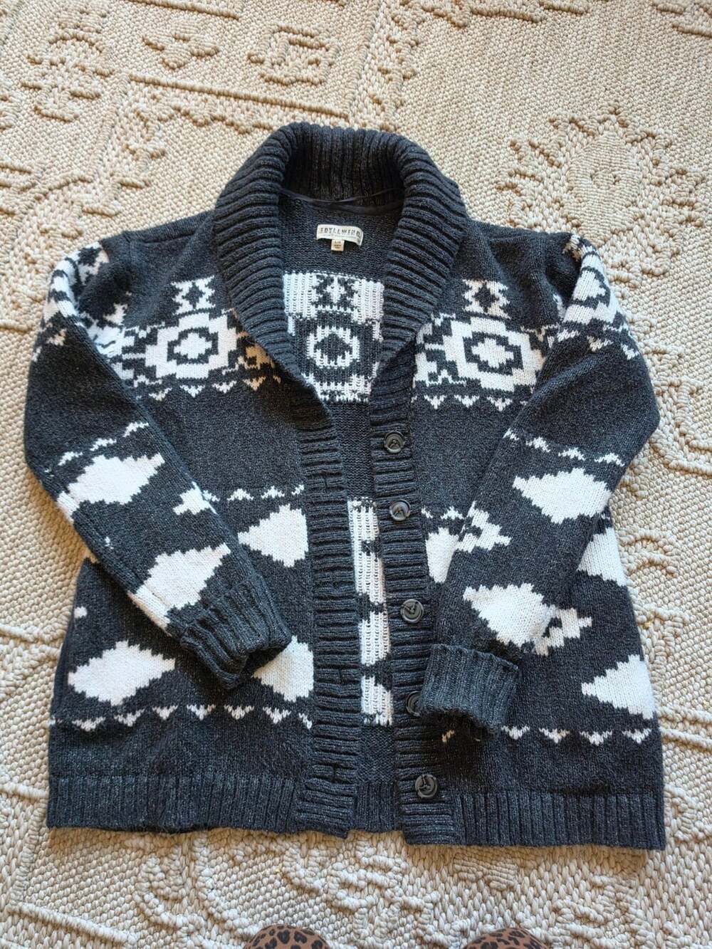 Idyllwind Cardigan Sweater Size L Black White Aztec Navajo